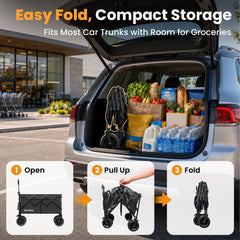 Terrfour Collapsible Folding Wagon, 560LBS Portable Heavy Duty Utility Cart for Grocery, Shopping, Garden, Sports, Camping, Black