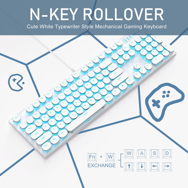 MageGee Full-size USB Gaming Keyboard with USB port, White