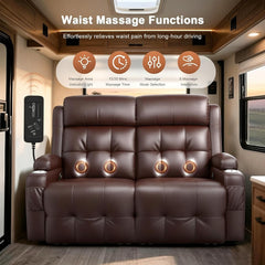 RV Loveseat Recliner, Massage Wall Hugger Recliners Sofa with USB, Side Pockets, Cup Holders and Removable Armrest, for RV and Home Theater, Brown
